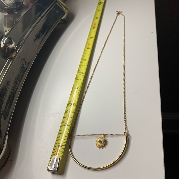 Evil Eye Half Circle Abstract Goldtone Necklace - Picture 4 of 5